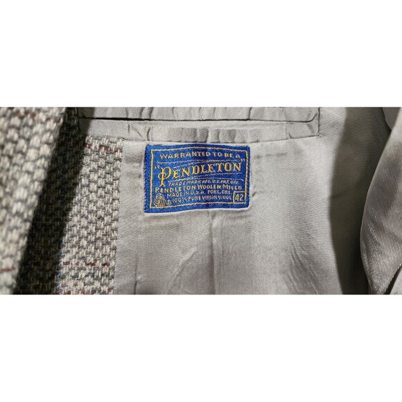 Vintage Pendleton USA Mens Wool Tweed Plaid 2-Button Blazer Jacket Gray Size 42 - Picture 3 of 6